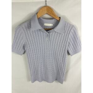 Giordano Purple Cable Knit V Neck Short Sleeve Polo Sweater Size Small